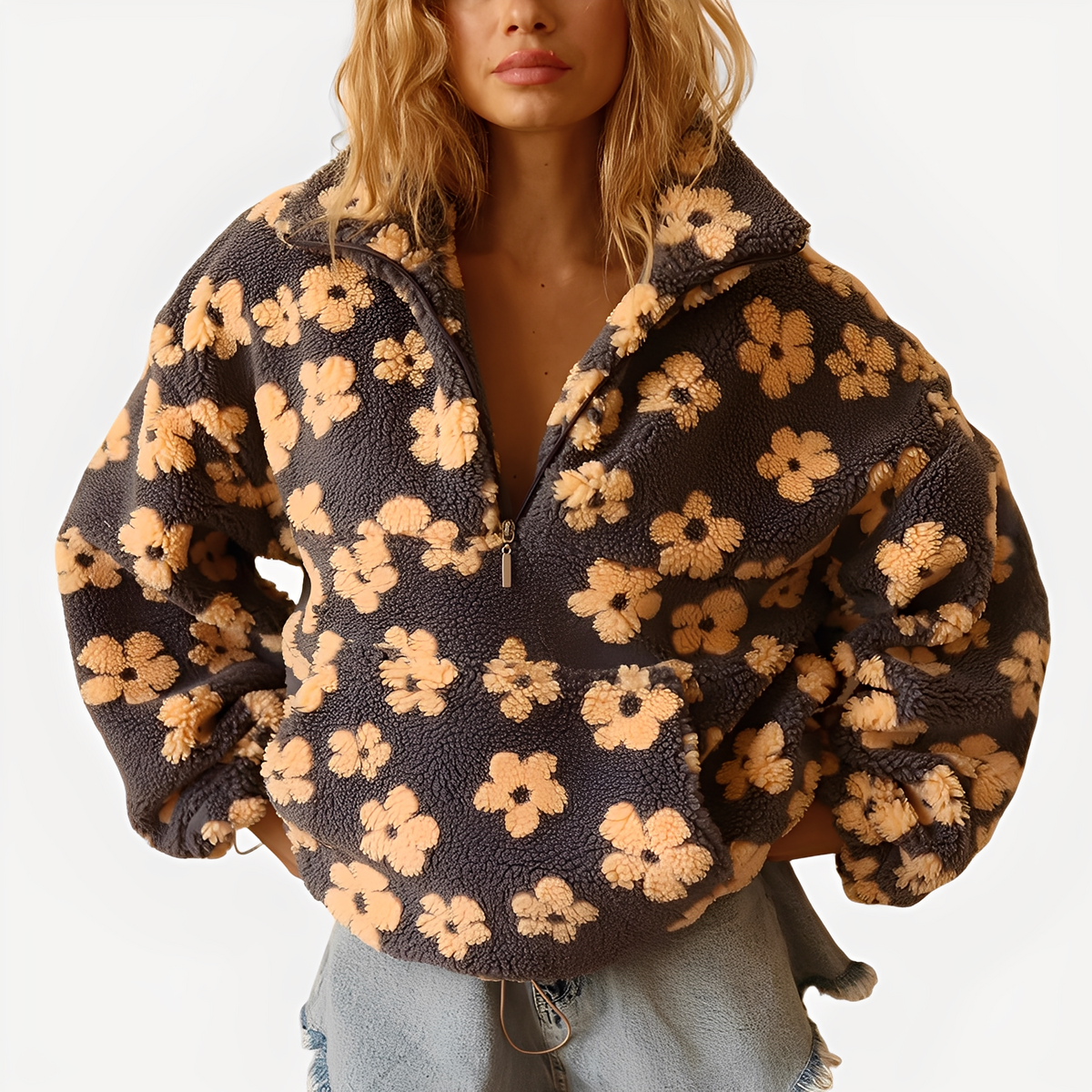 Elizabeth - Zeitgemäßer Pulli mit Blumendekor