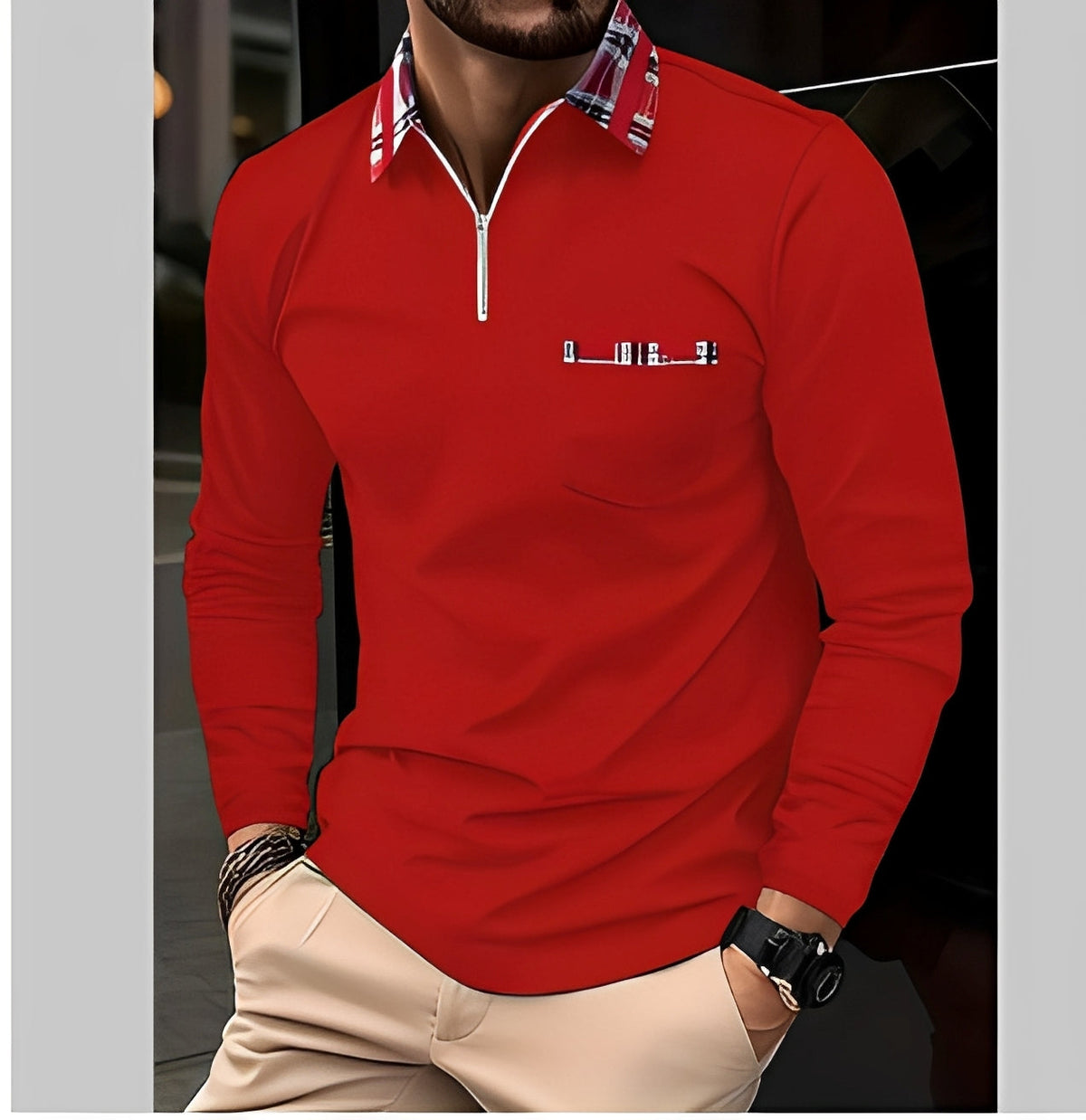 Florent - Herren-Langarm-Polo mit Reißverschluss