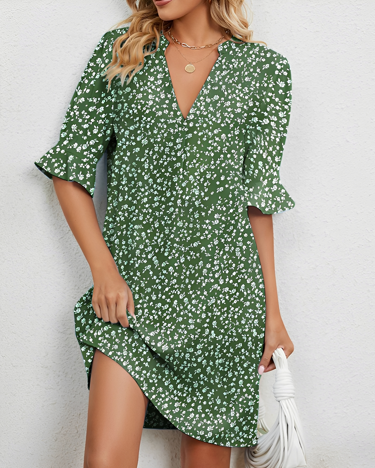 Shelley - Elegantes V-Ausschnitt-Midikleid