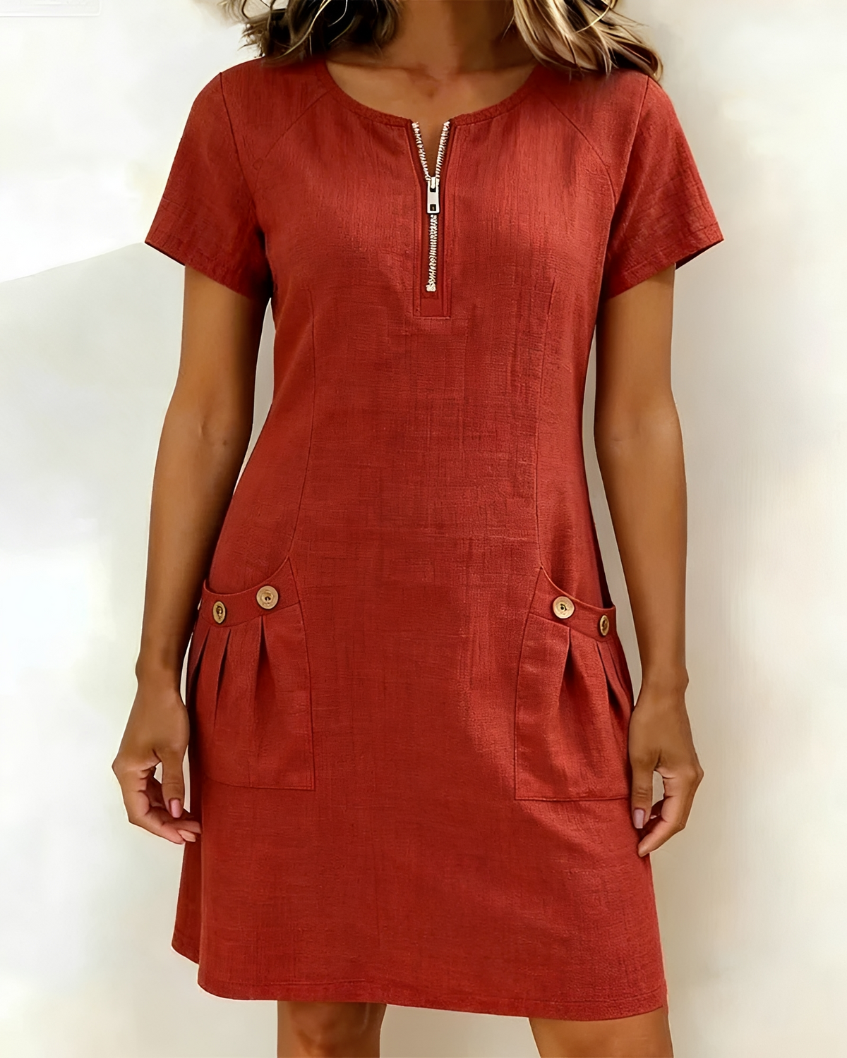 Leola - Stilvolles Mini-Kleid mit Halbreißverschluss