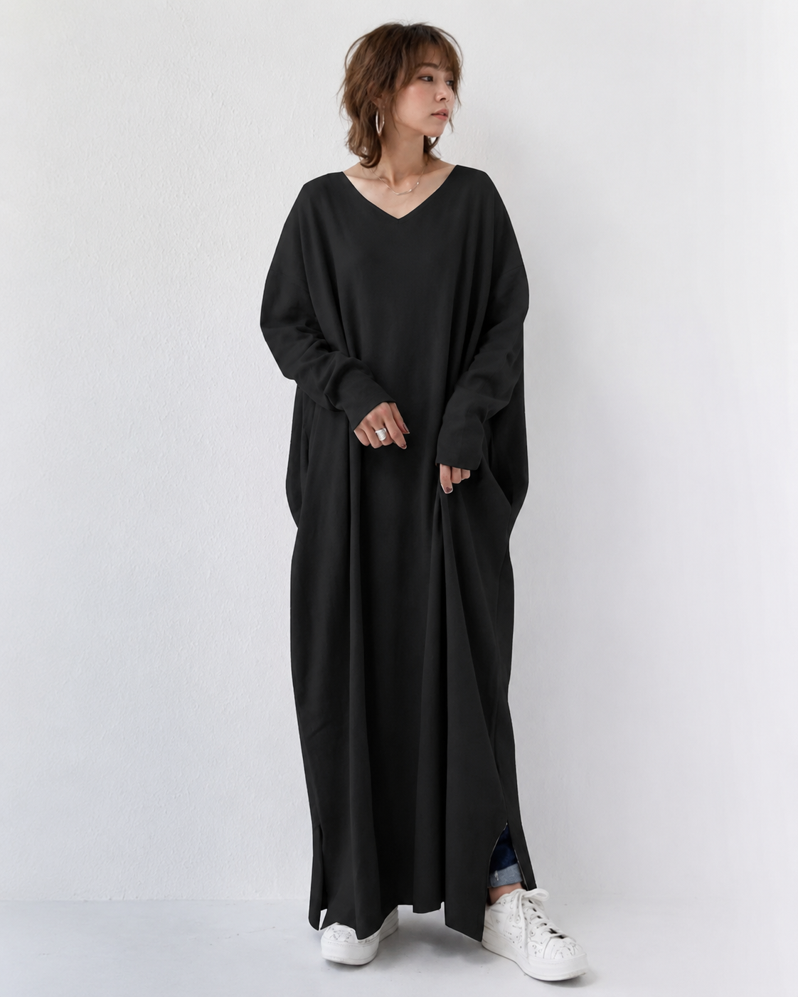 Shacora - Locker sitzendes V-Ausschnitt Maxi Kleid