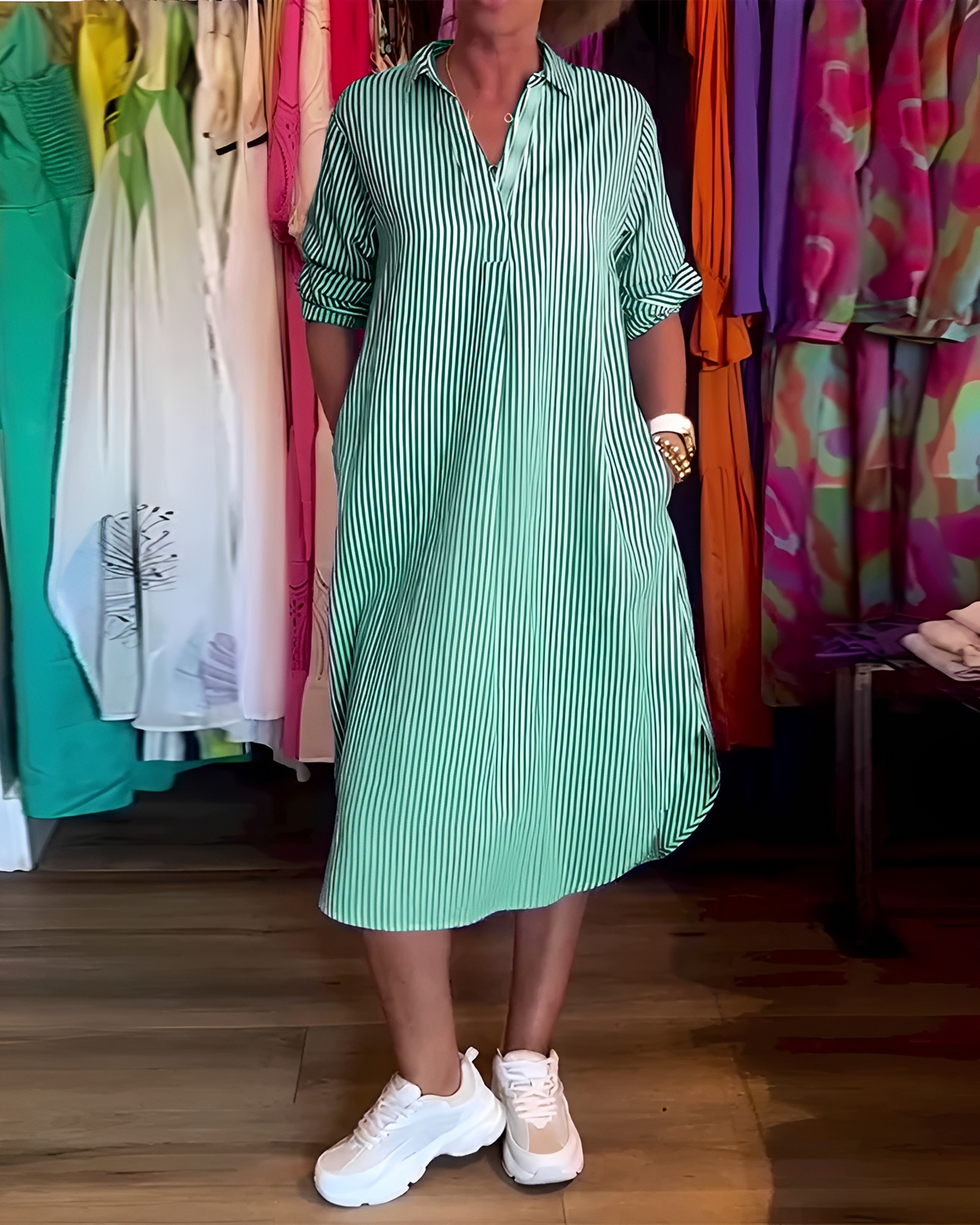 Célia - Komfortables Kleid mit Kragen und V-Ausschnitt