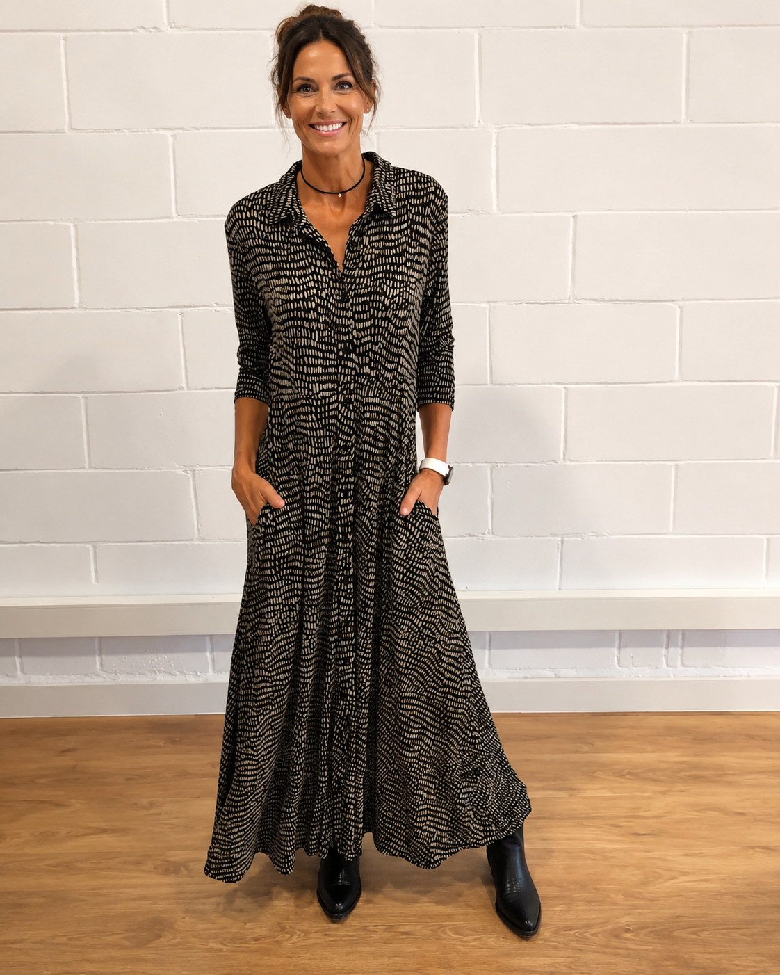 Damiana - Elegantes V-Ausschnitt-Kragenkleid