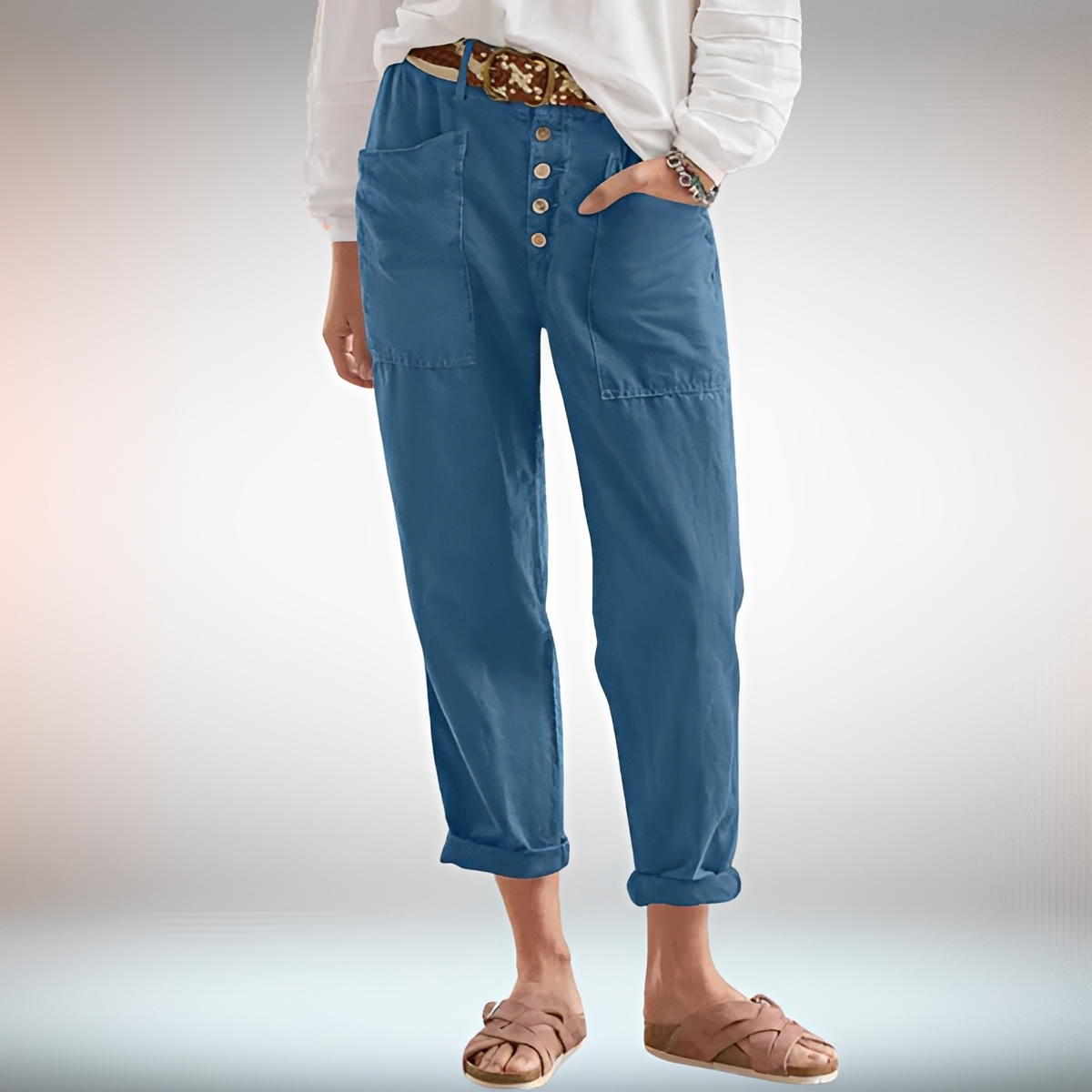 Rhonwen - Stilvolle Locker sitzende Hose mit Knöpfen