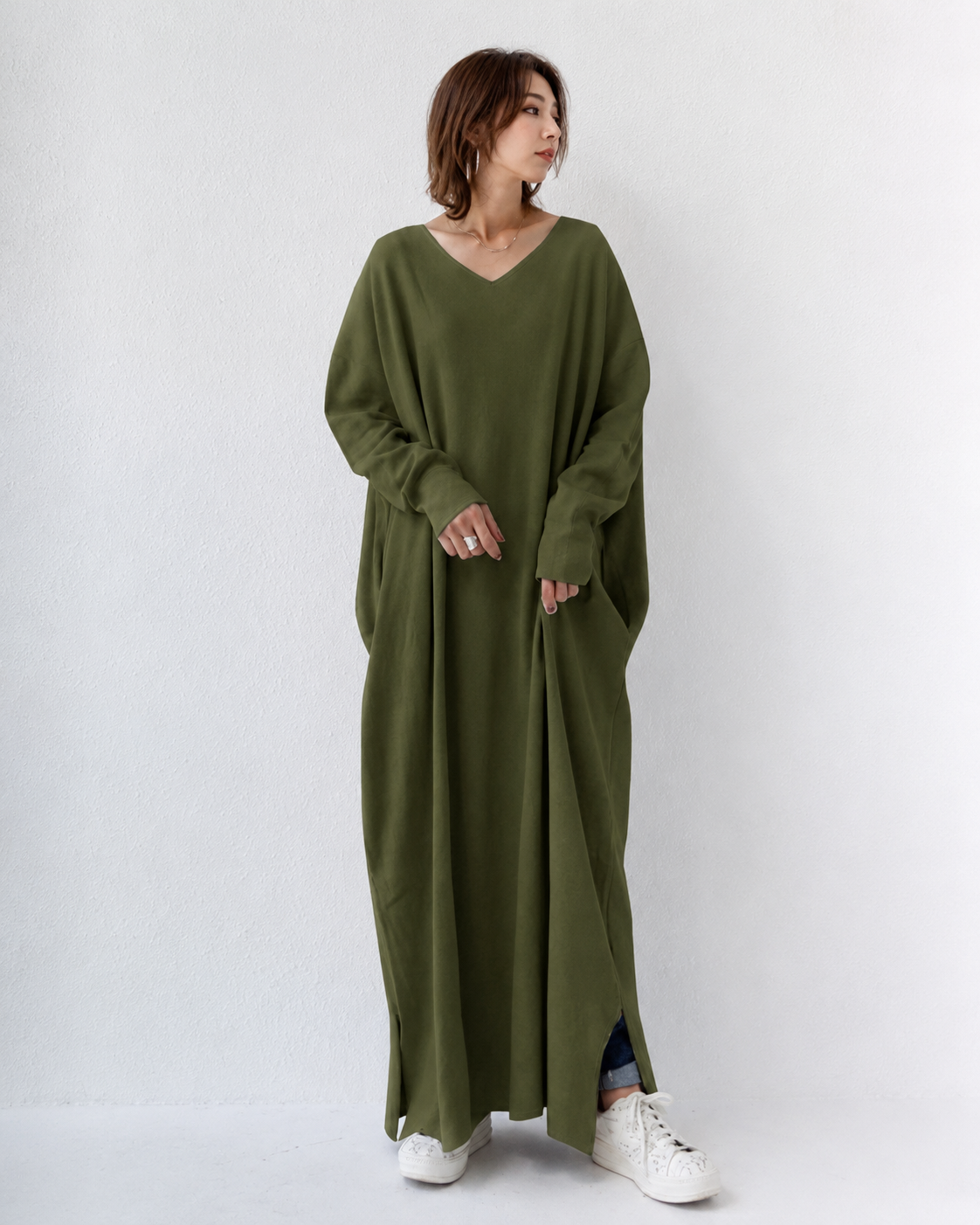 Shacora - Locker sitzendes V-Ausschnitt Maxi Kleid