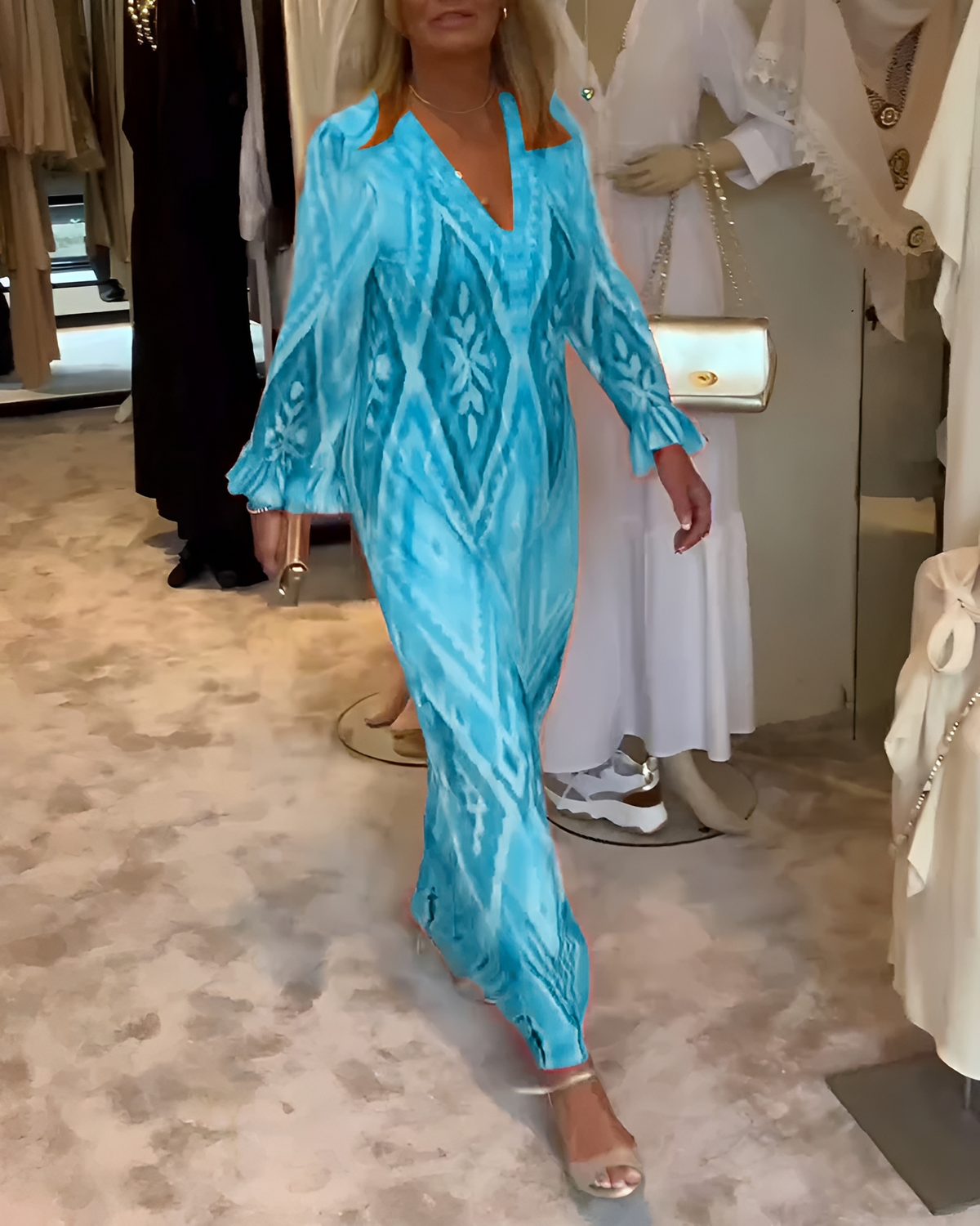 Glynnis - Stilvolles Langarm Maxi Kleid