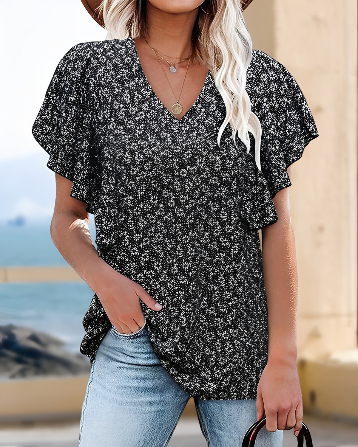 Eleri - Elegante V-Ausschnitt Bluse