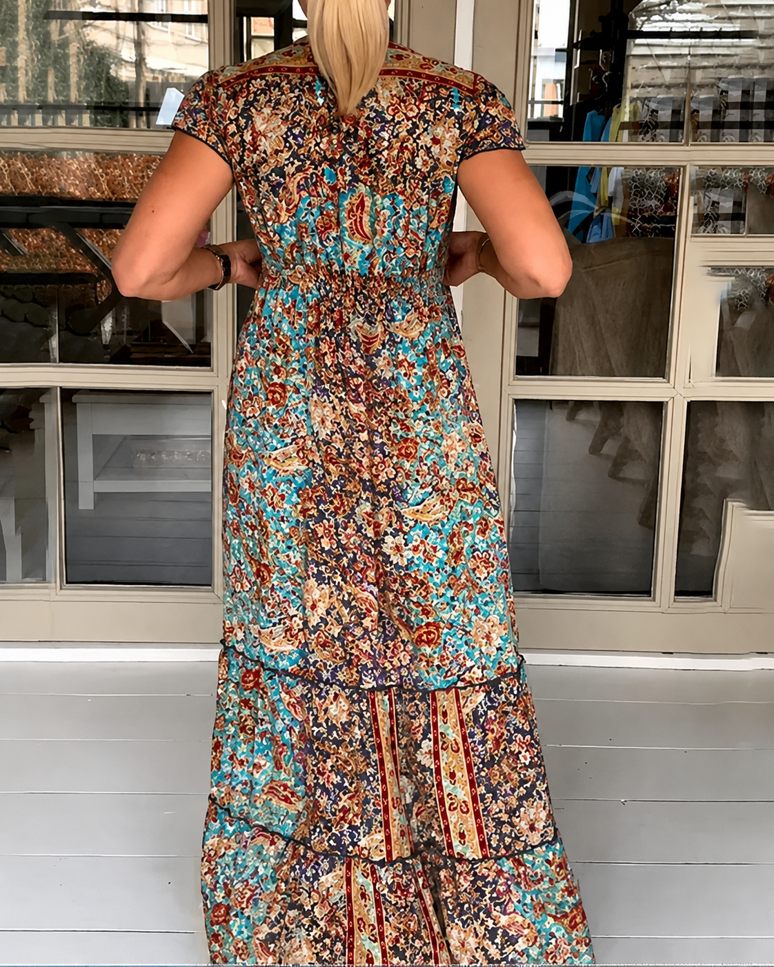 Calneshia - Elegantes V-Ausschnitt Maxi Kleid