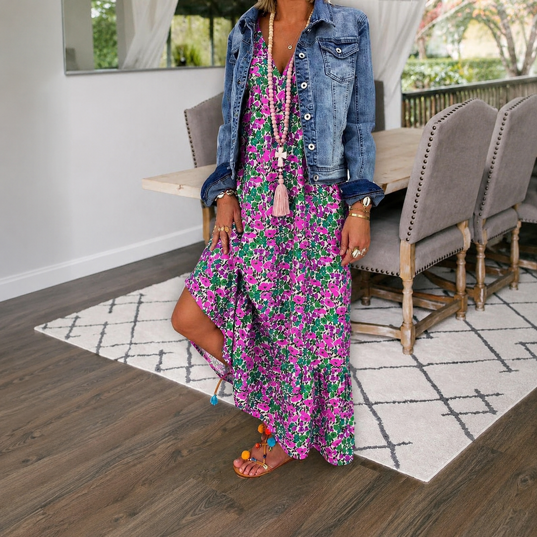Shalisha - Stilvolles Boho-Kleid mit tiefem V-Ausschnitt