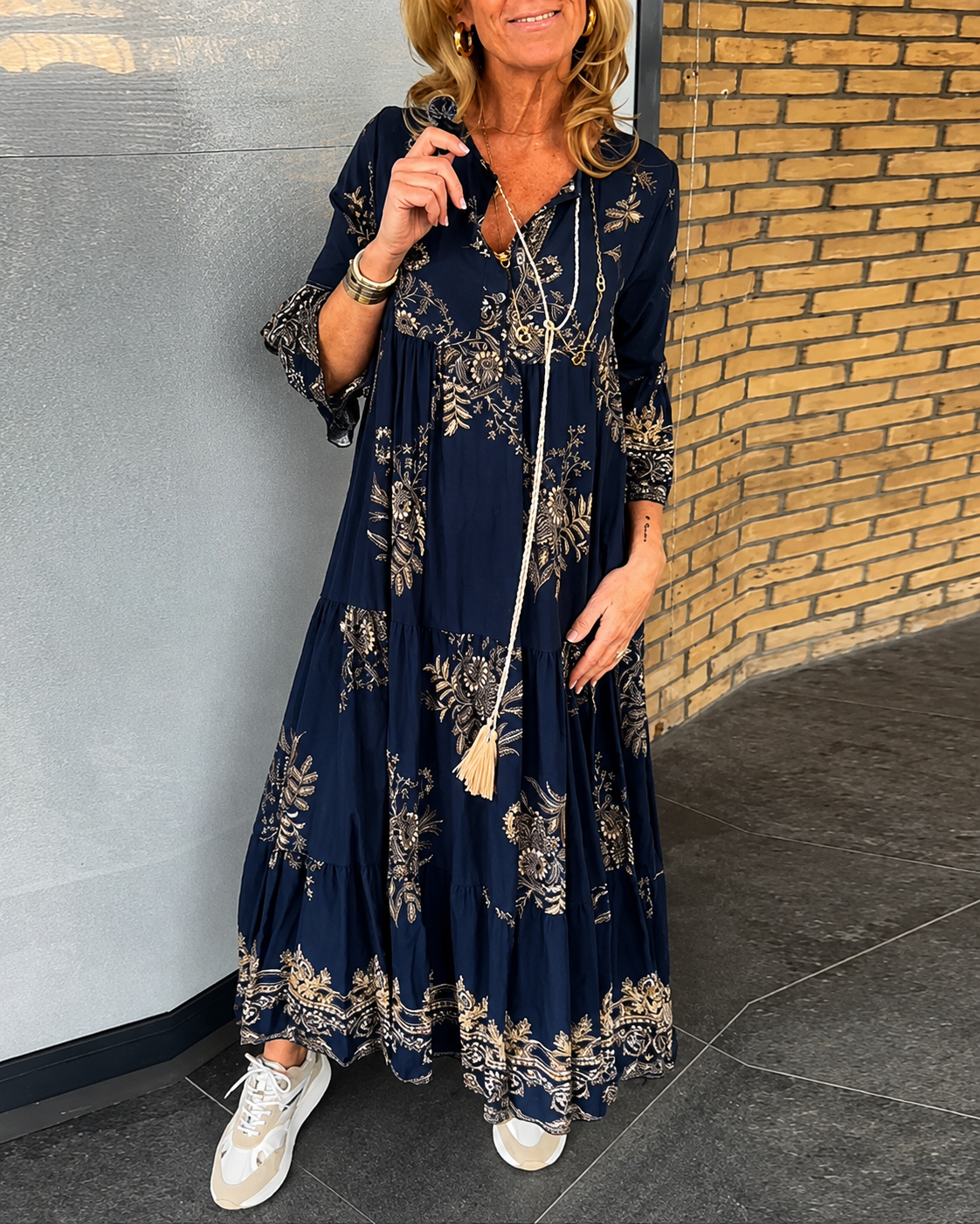 Bélise - Vintage Lockeres V-Ausschnitt Kleid