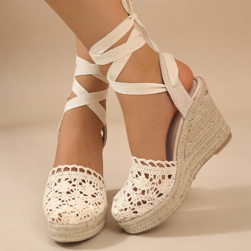 Jeanede - Elegante Sandalen mit Keilabsatz und Schnürung
