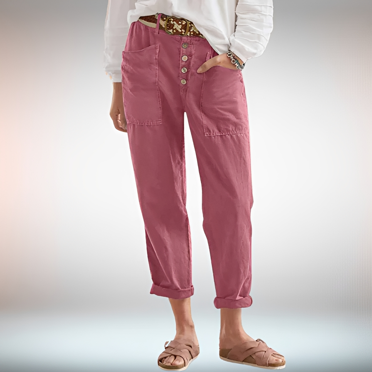 Rhonwen - Stilvolle Locker sitzende Hose mit Knöpfen