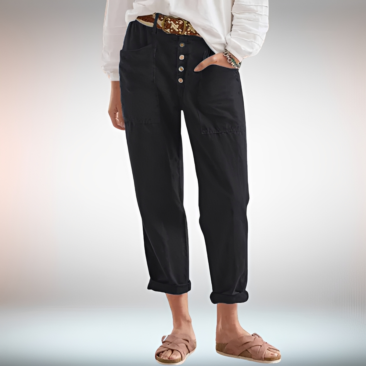 Rhonwen - Stilvolle Locker sitzende Hose mit Knöpfen
