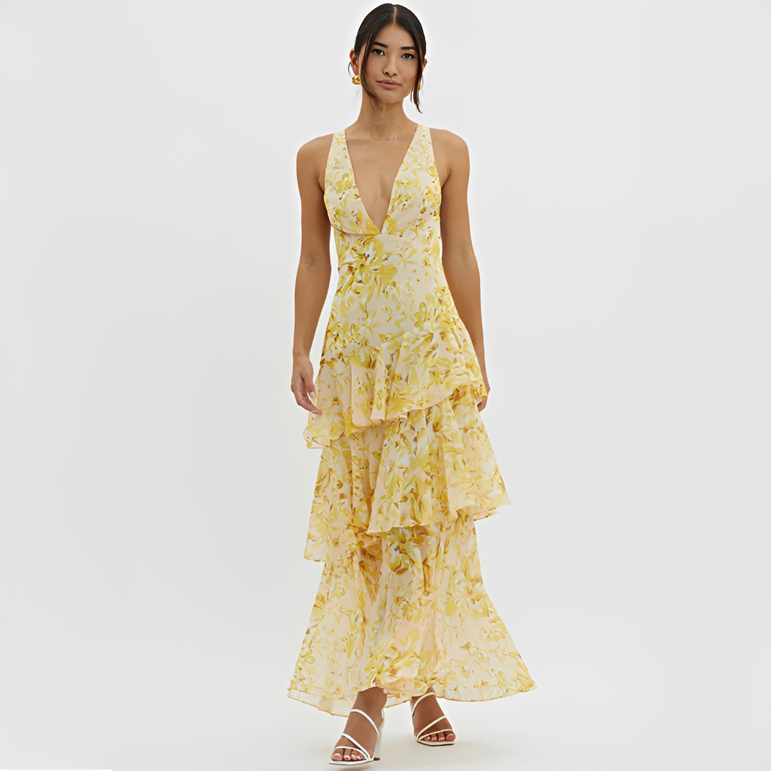 Faye - Elegantes Kleid mit sanft fallendem Stoff, V-Ausschnitt und offenem Rücken