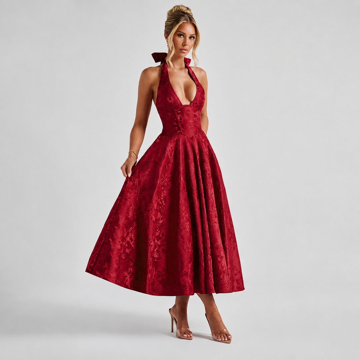 Dahlia - Elegantes ärmelloses Kleid mit V-Ausschnitt und Nackenband