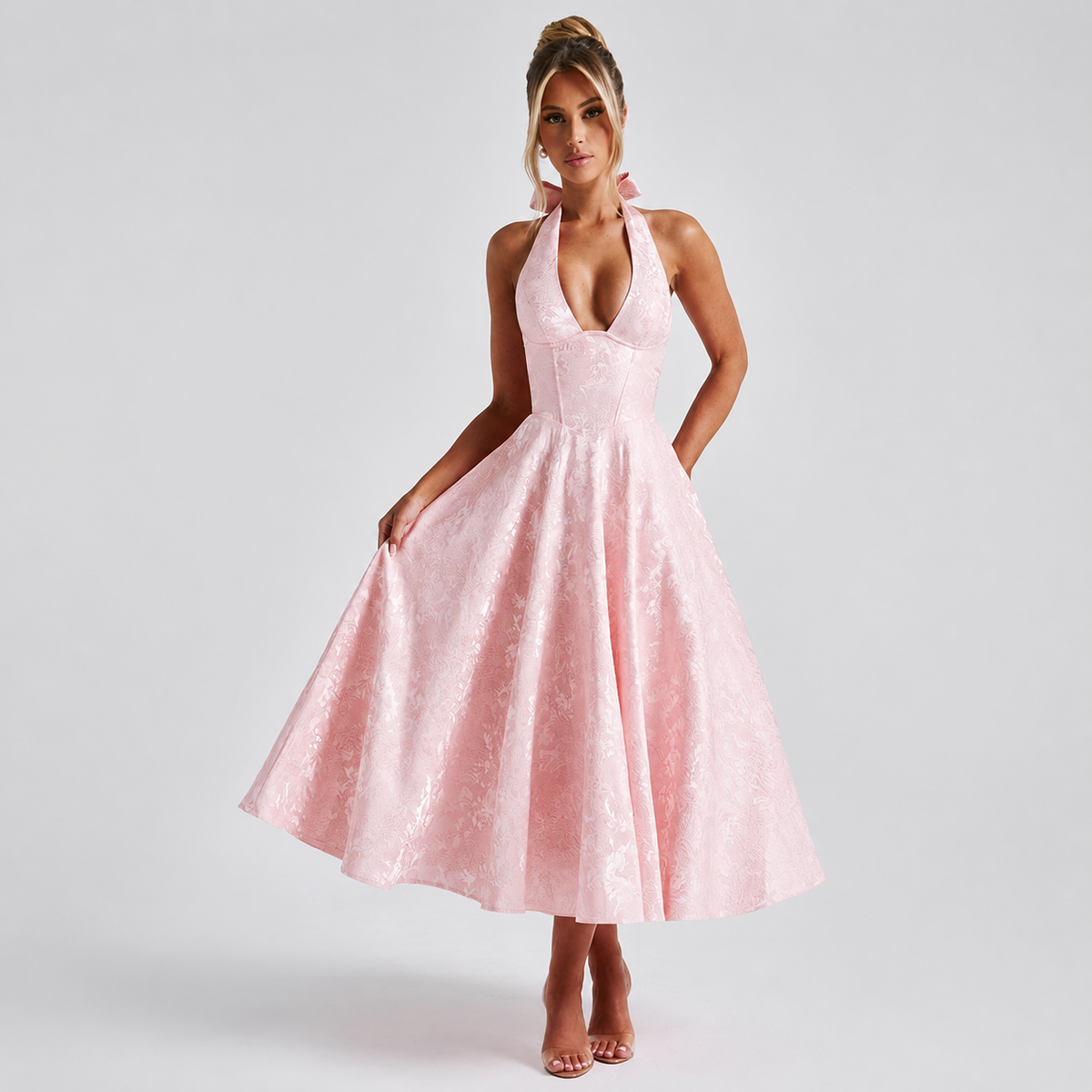 Dahlia - Elegantes ärmelloses Kleid mit V-Ausschnitt und Nackenband