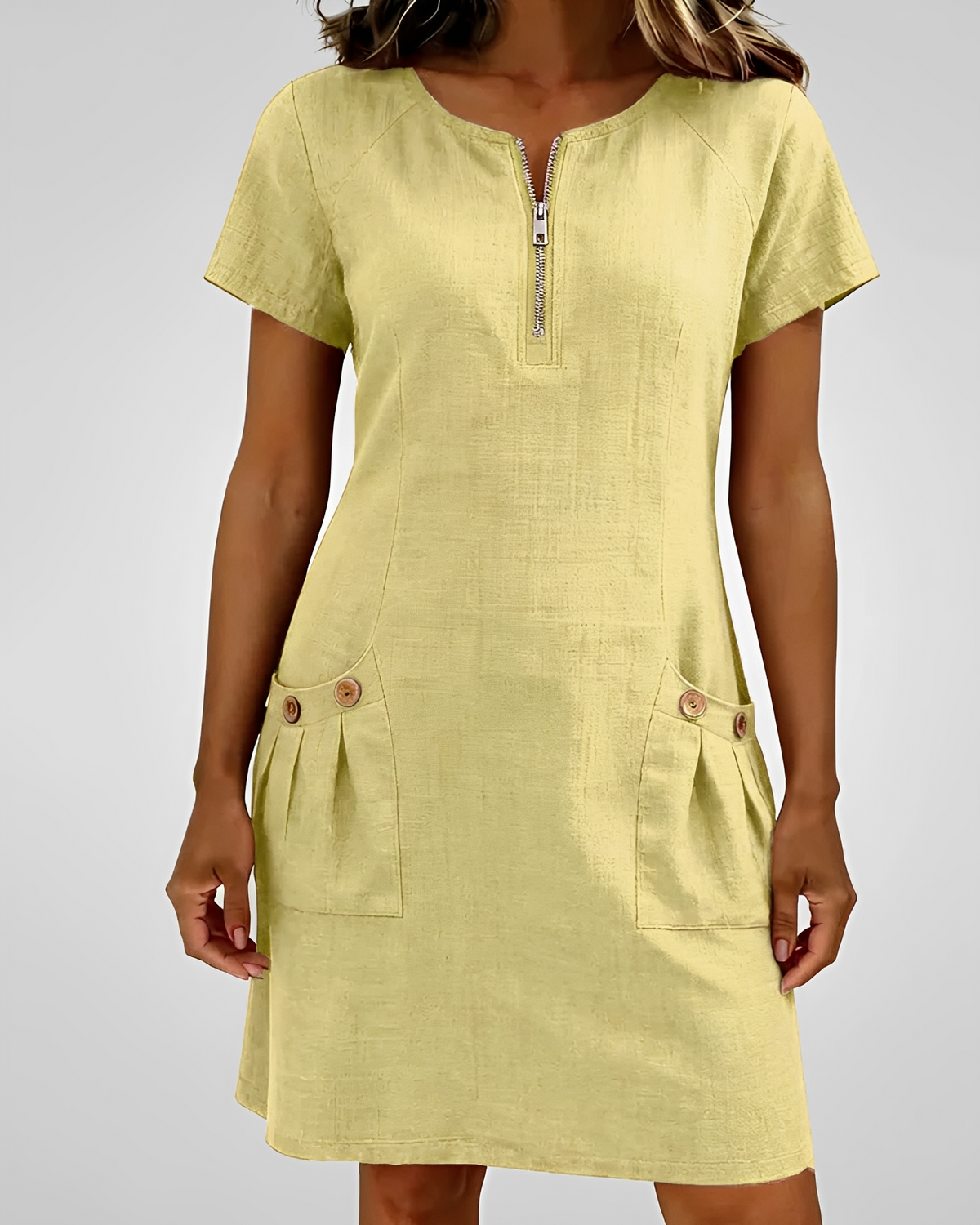 Leola - Stilvolles Mini-Kleid mit Halbreißverschluss