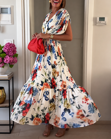 Sharon - Elegantes Kleid mit Falten und Blumendruck