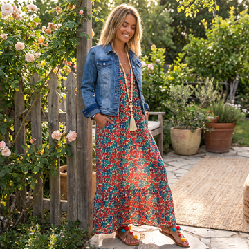 Shalisha - Stilvolles Boho-Kleid mit tiefem V-Ausschnitt