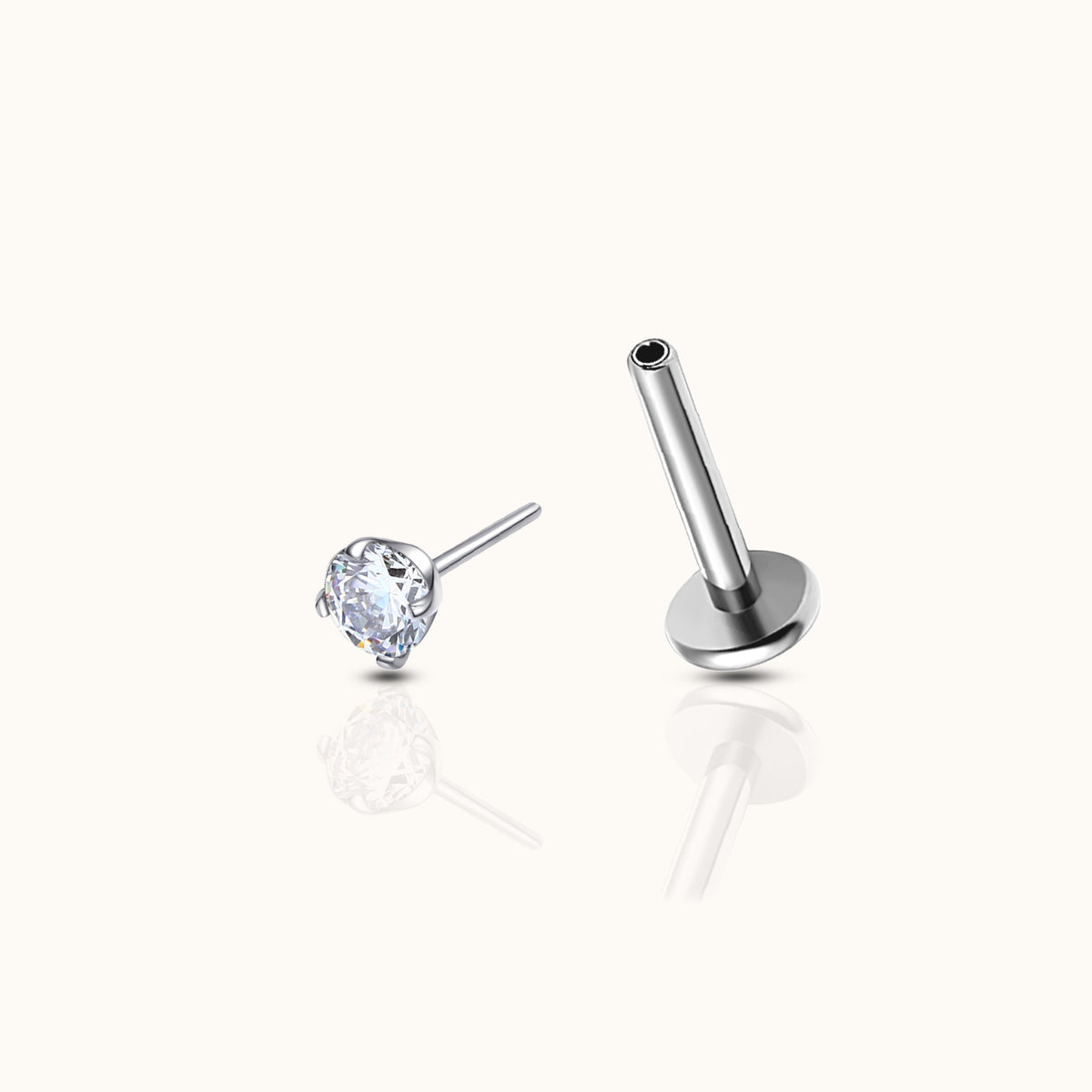 Flache Ohrringe ohne Schraube mit 2 mm und CZ