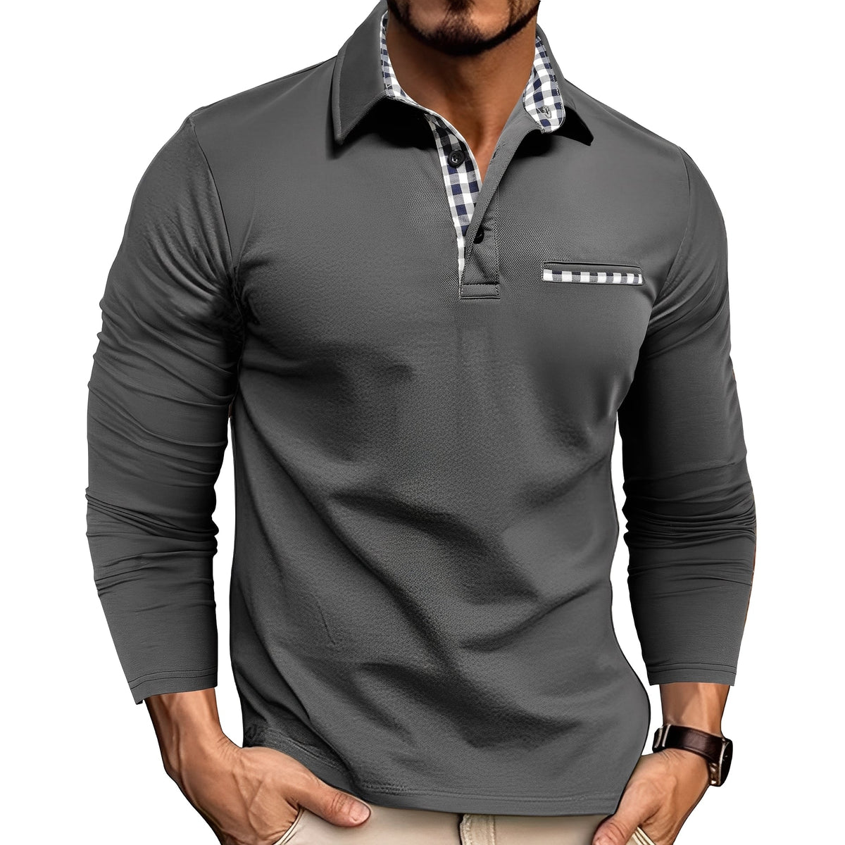 Charel - Bequemes langärmeliges Herren-Poloshirt