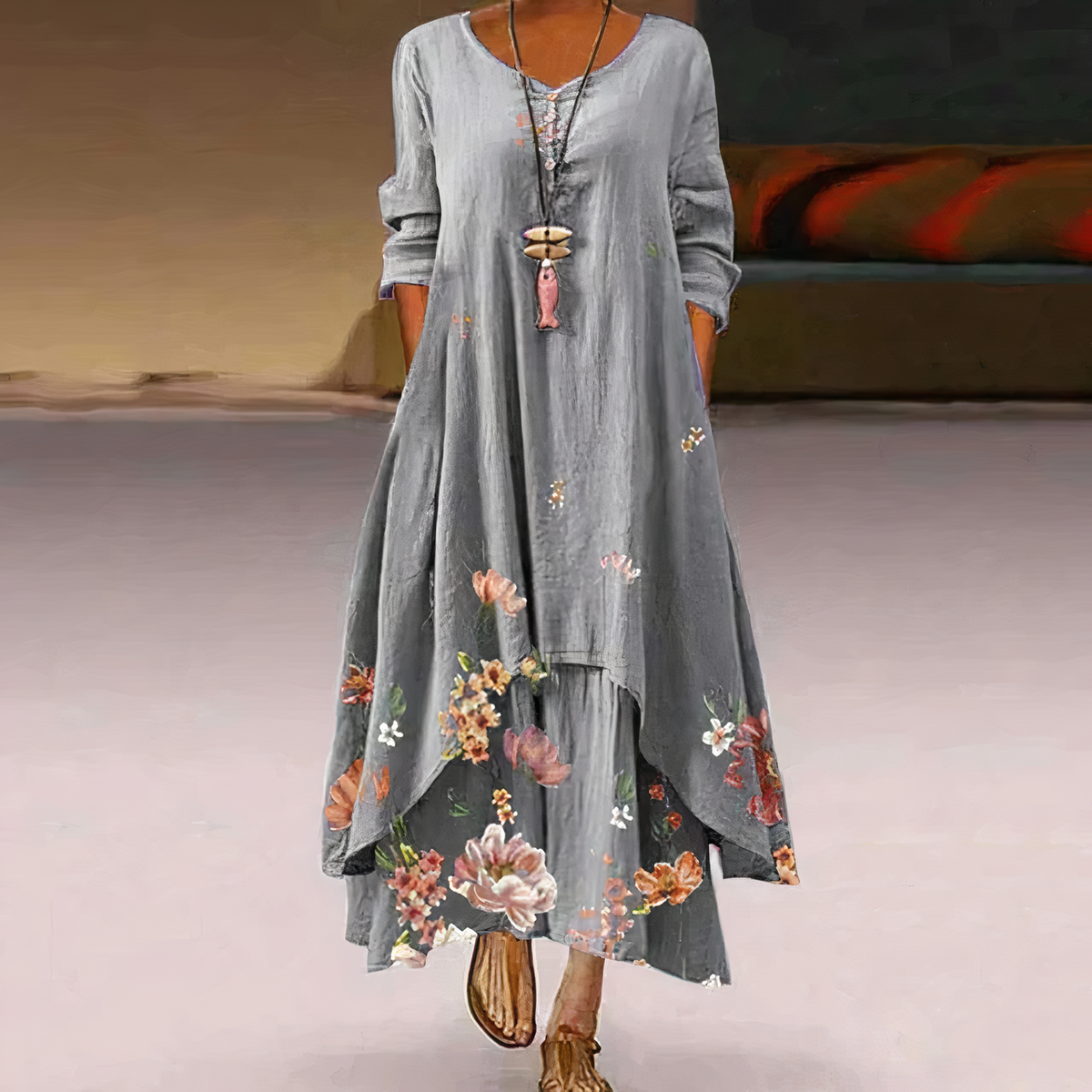 Anouk- Elegantes Damen Maxikleid mit Blumenprint