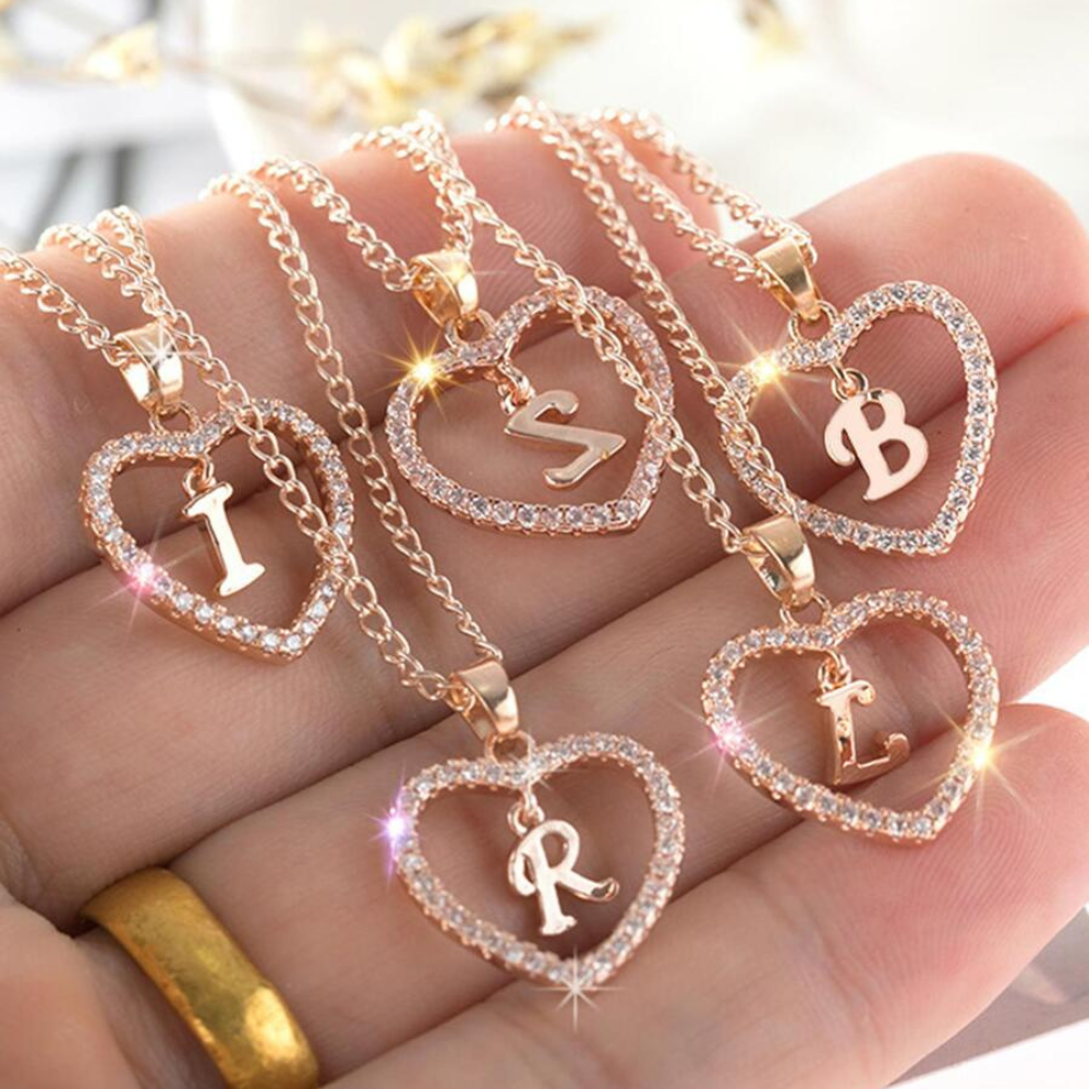 Herz-Initialen-Kristall-Halsband - Halsband mit Herz-Initialen-Anhänger