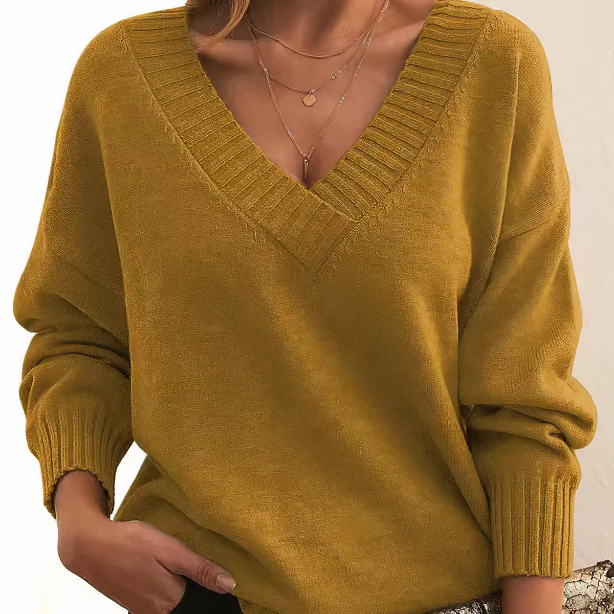 Herbst - Chic und gemütlicher Pullover mit V-Ausschnitt