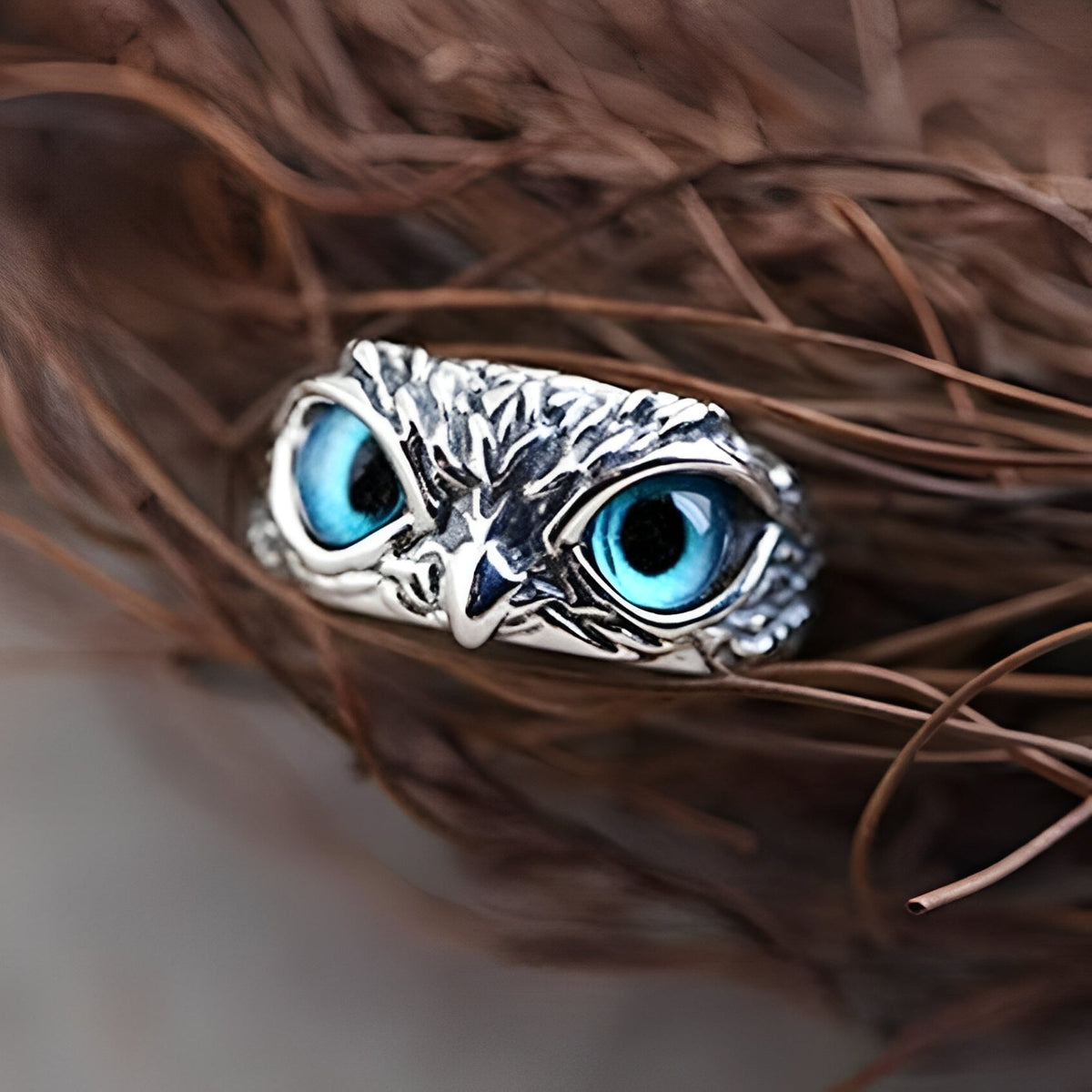 Brianna – Verstellbarer Glücksring mit Eule aus Silber und Opal