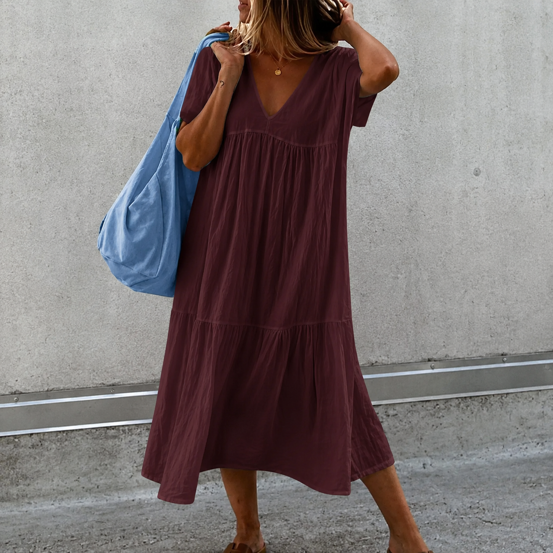 Deanna - Komfortables und vielseitiges Freizeitkleid mit V-Ausschnitt