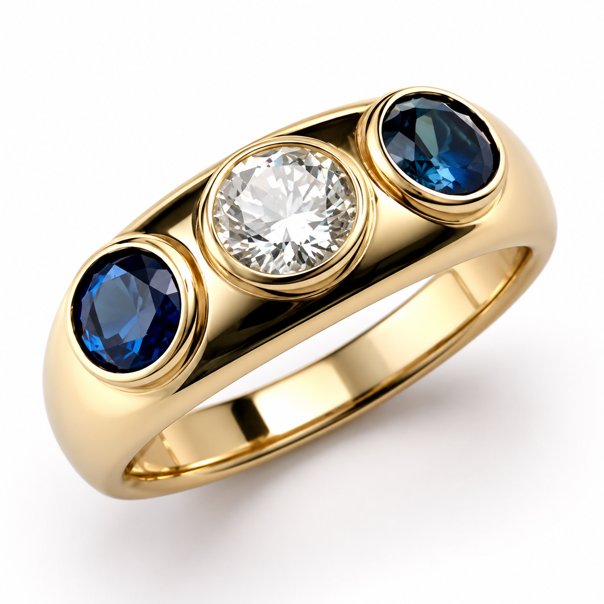 Oceane – Vintage Goldring mit blauem Kristall und Zirkonia
