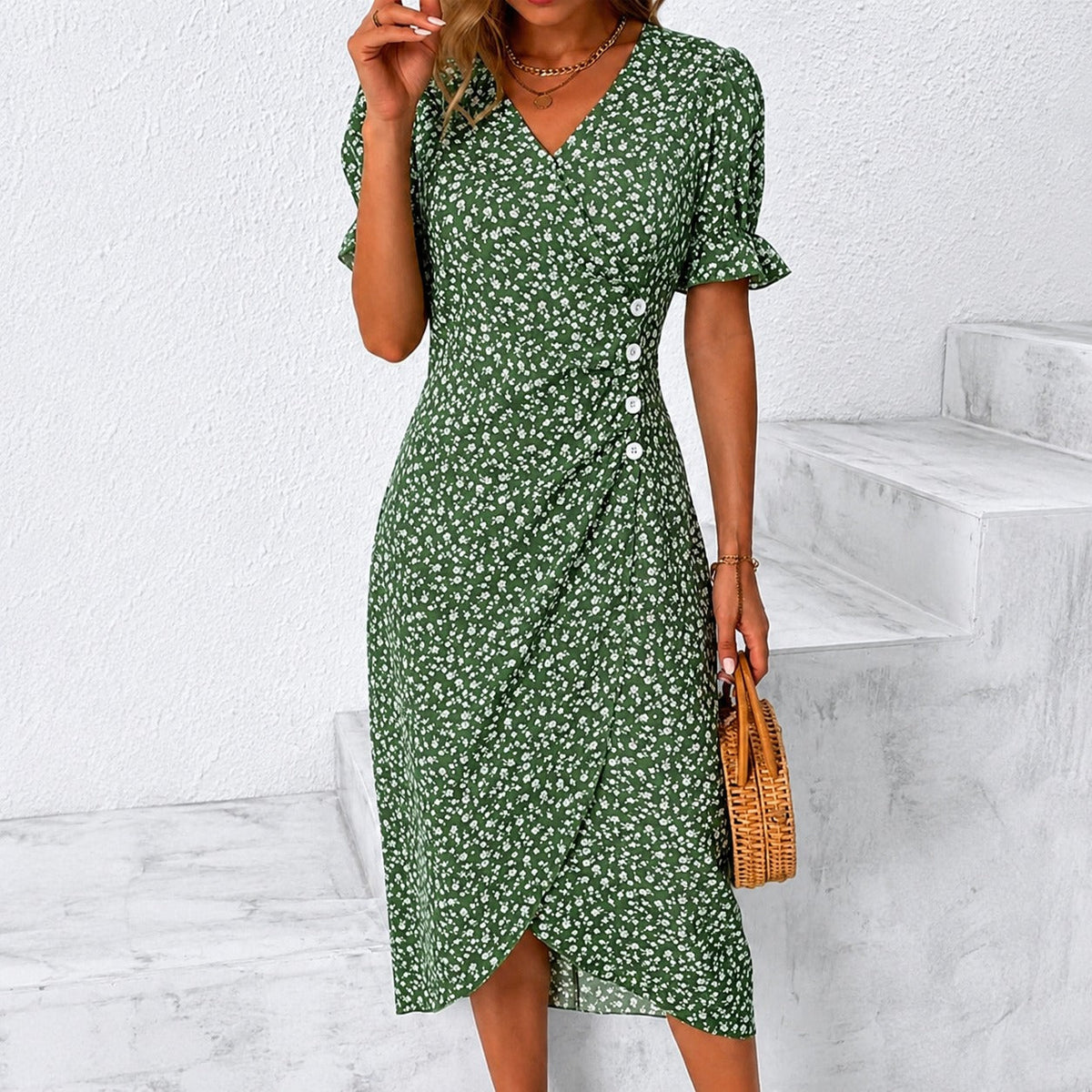 Gabriella - Elegantes Kleid mit Blumendesign und asymmetrischer Form