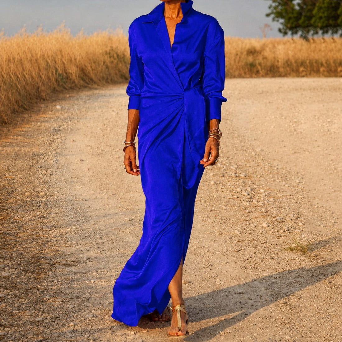 Connie - Langes Wickelkleid mit Ärmeln