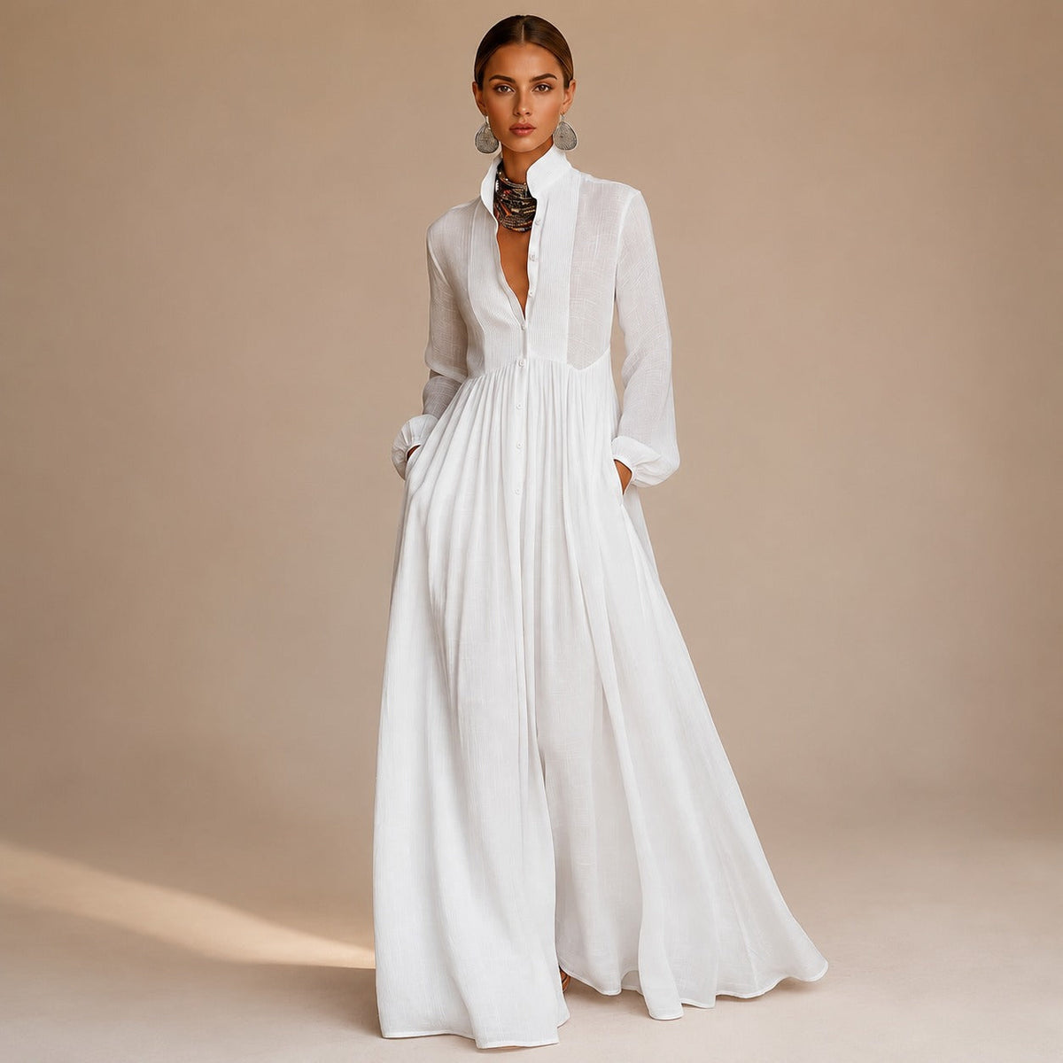 Kyran - Stilvolles, langes Kleid mit langen Ärmeln