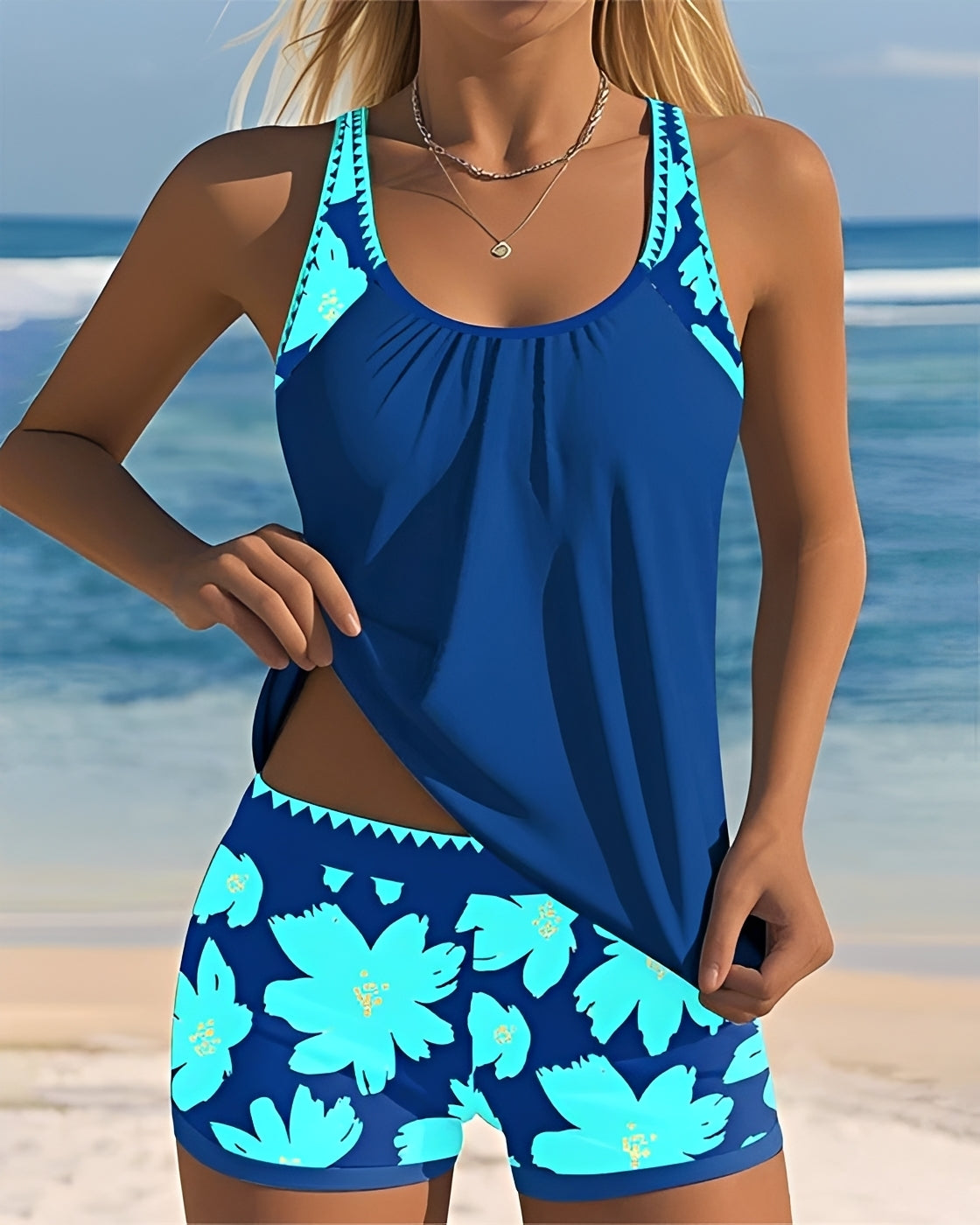 Mila - Tankini mit floralem Muster und Rundhalsausschnitt