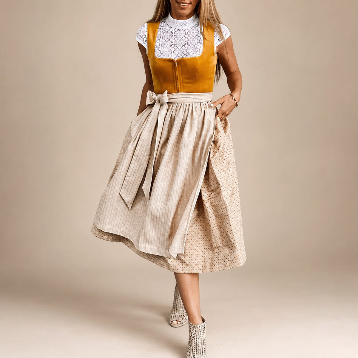 Jazmine - Traditionelles Oktoberfest-Kleid mit kurzen Ärmeln (Futter nicht enthalten)