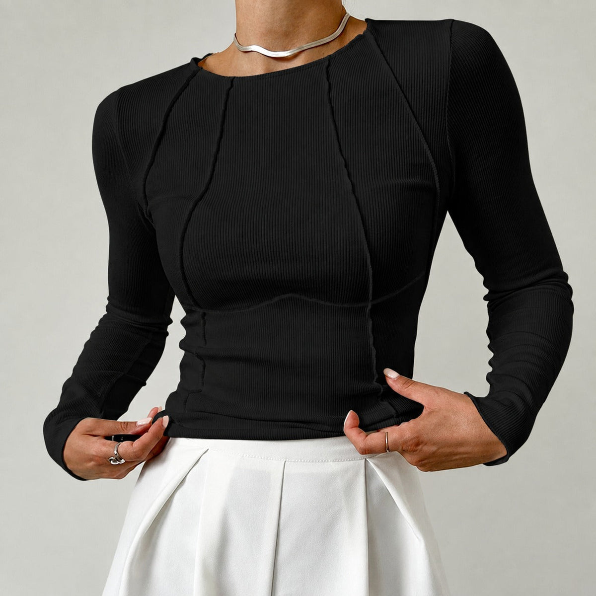 Leonie - Stilvolles Langarmshirt mit Paspel-Details