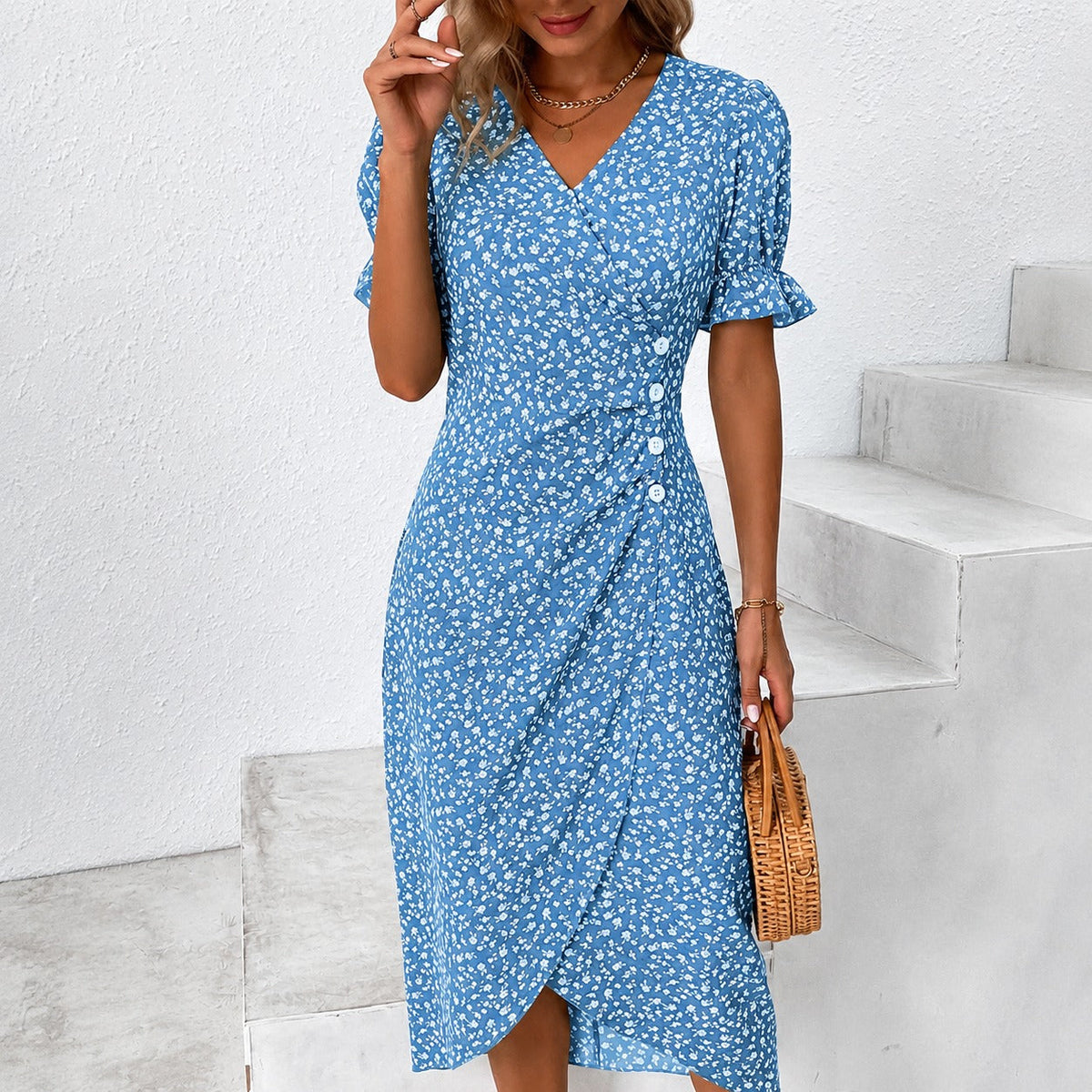 Gabriella - Elegantes Kleid mit Blumendesign und asymmetrischer Form