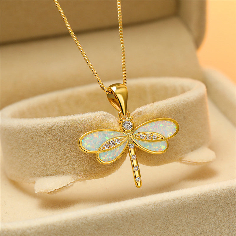 Siena – Halskette mit Libelle aus Gold mit Opal