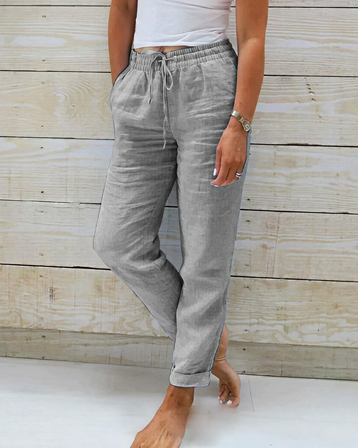 Stacy - Bequeme Damenhose aus Baumwolle und Leinen