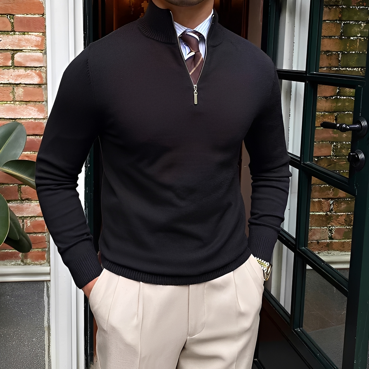 Sean - Bequemer Pullover mit halbem Reißverschluss