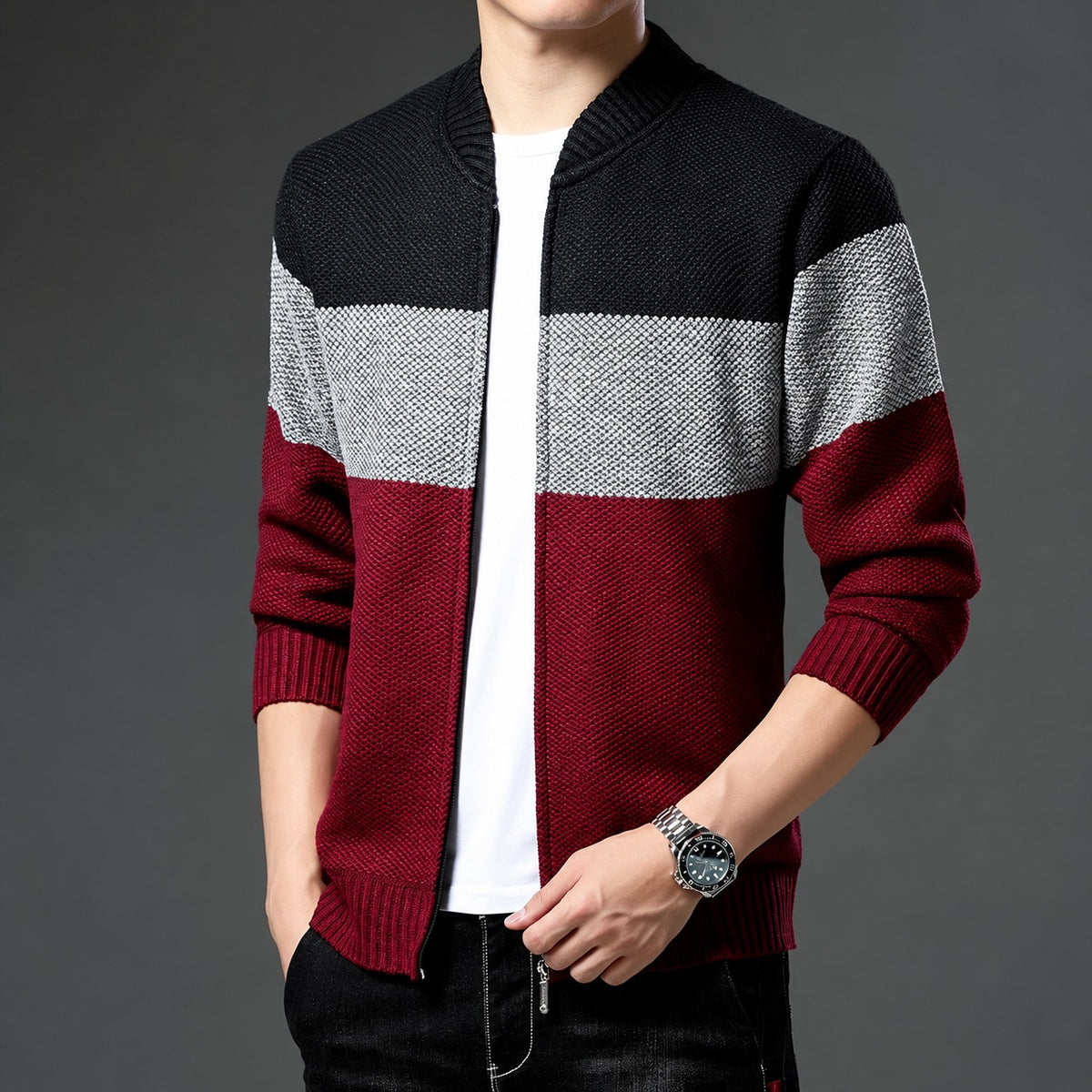 Bomberjacke Herren Regular Fit mit Farbblock-Design und Reißverschluss