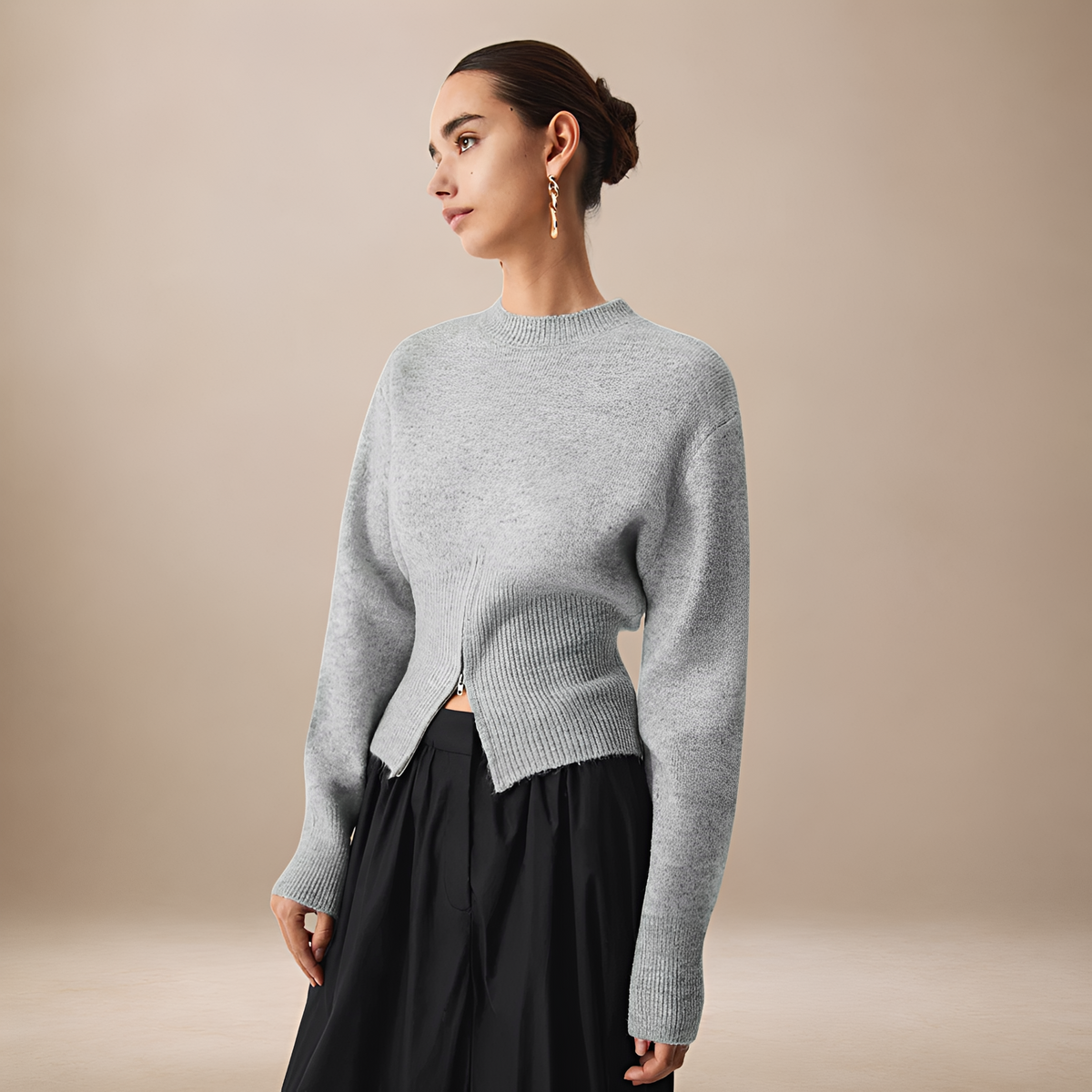 Damen Langarmpullover mit Half-Zip, Rundhalsausschnitt, Split-Design, Regular Fit