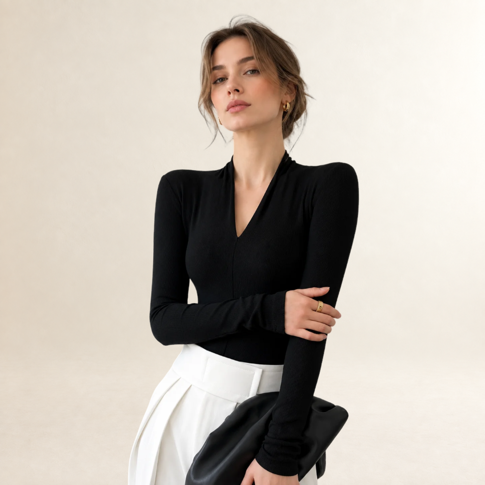 Damen Langarmshirt V-Ausschnitt regulärer Schnitt schlanke Silhouette