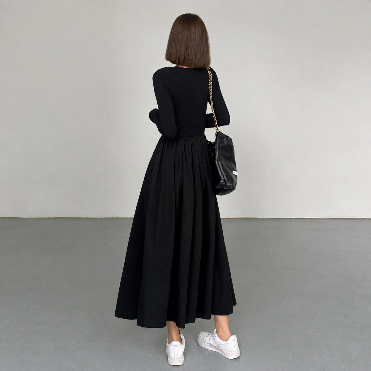 Damen Maxikleid mit Langarm, Rundhals und Taschen - Regular Fit