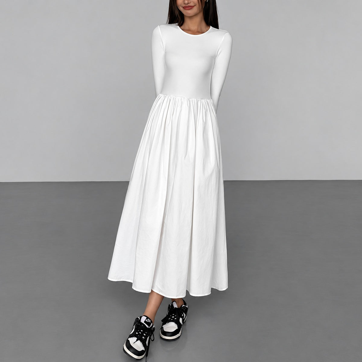 Damen Maxikleid mit Langarm, Rundhals und Taschen - Regular Fit