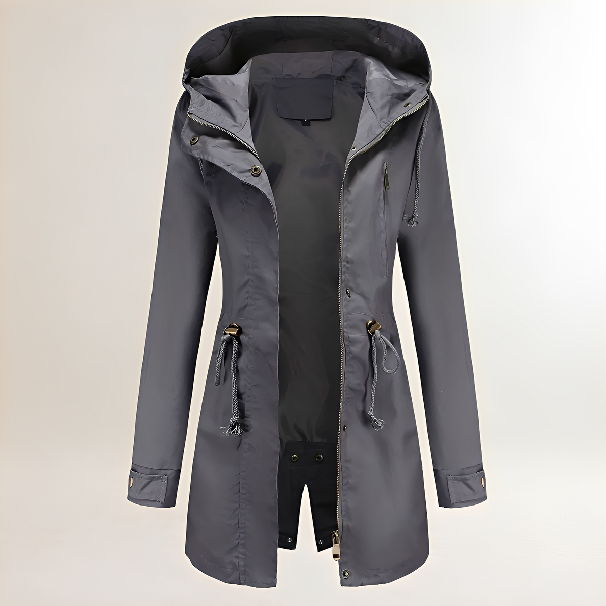 Damen Parka mit Kapuze - Reißverschluss, Kordelzug in Taillie, lange Ärmel