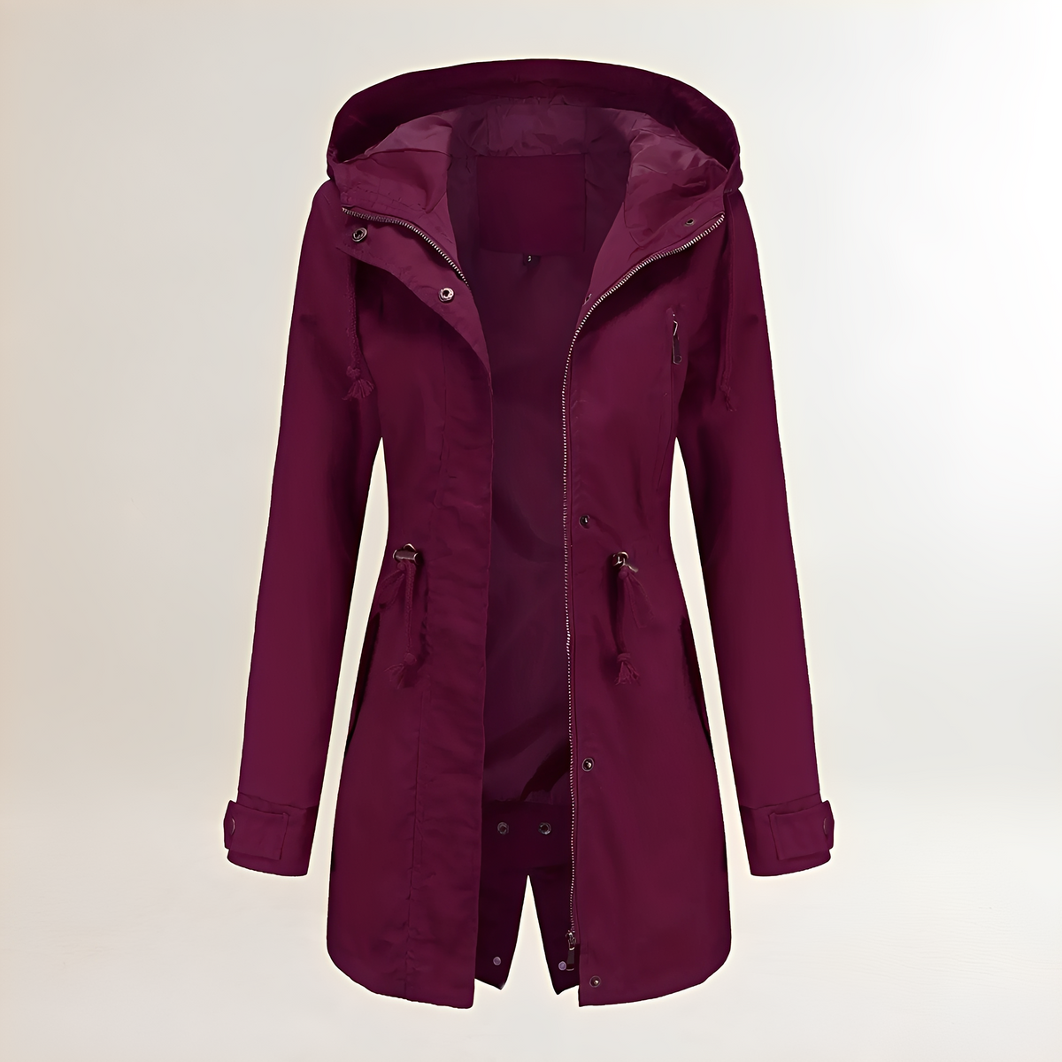 Damen Parka mit Kapuze - Reißverschluss, Kordelzug in Taillie, lange Ärmel