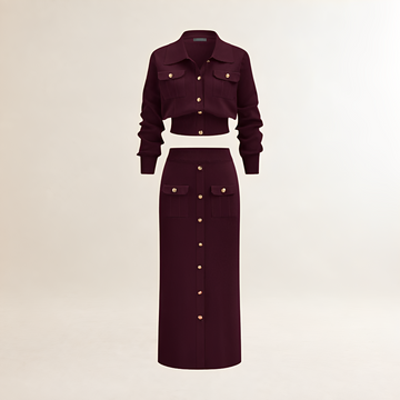 Damen Pullover Co-ord Set Cardigan und Midi-Rock - Regular Fit mit Knopfleiste