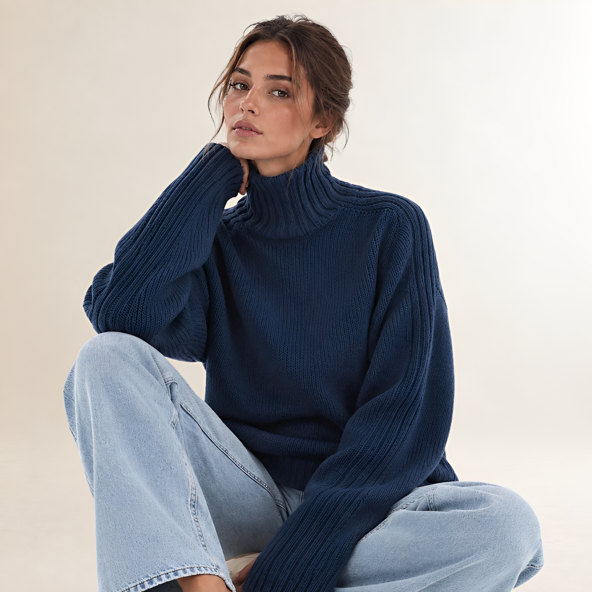 Damen Rollkragenpullover Langarm regulärer Schnitt Rippenstruktur